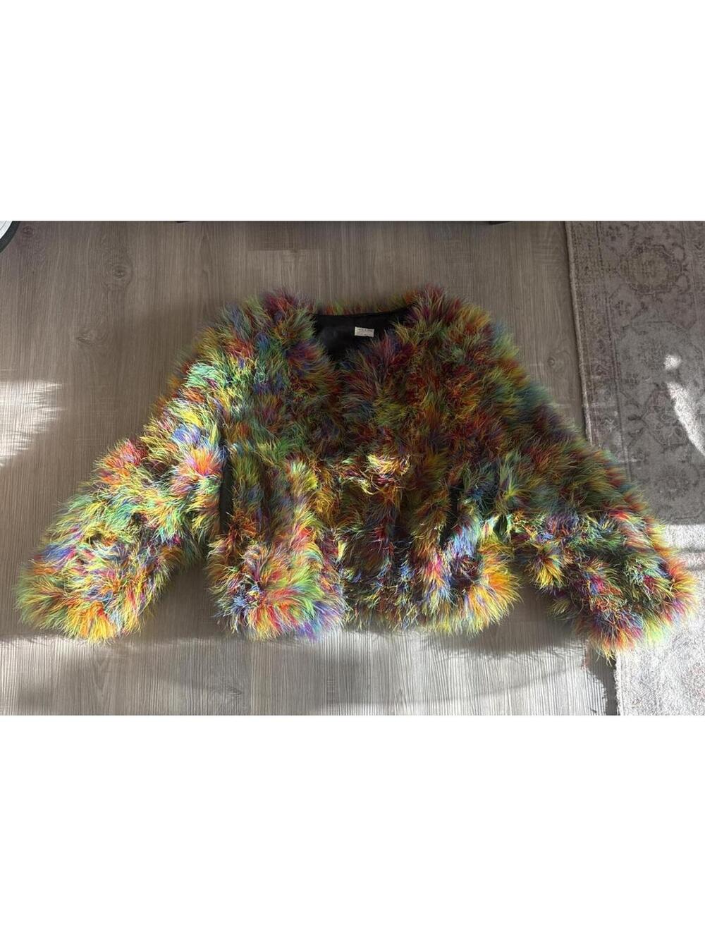 Multicolor Faux Fur Jacket with Long Pile
